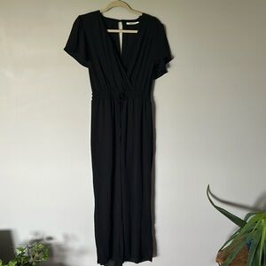mi ami black chiffon long romper jumpsuit